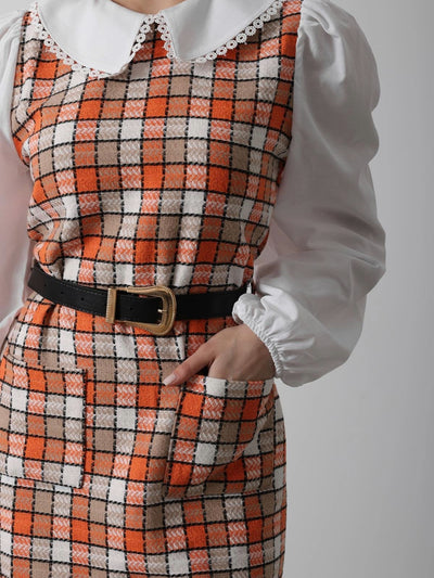 Elegant Checkered Pinafore Dress