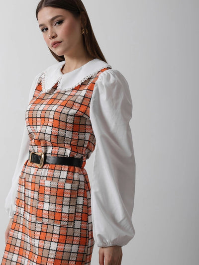 Elegant Checkered Pinafore Dress