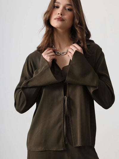 Front-Piped Blouse and Pants Set