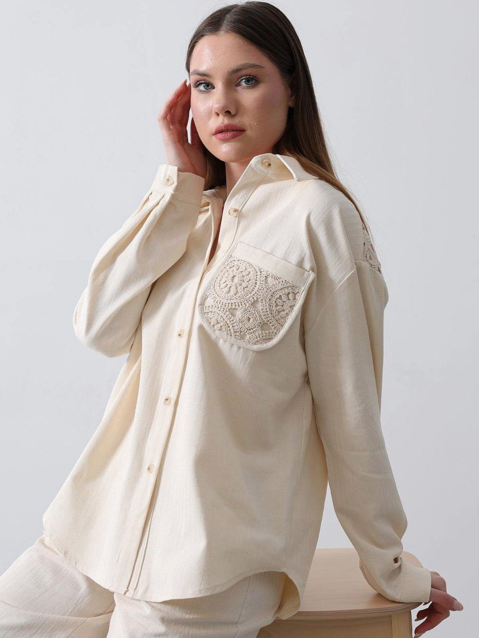 Lace-Detail Long-Sleeve Shirt