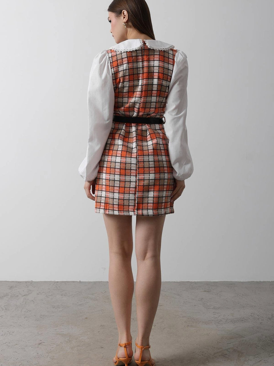 Elegant Checkered Pinafore Dress
