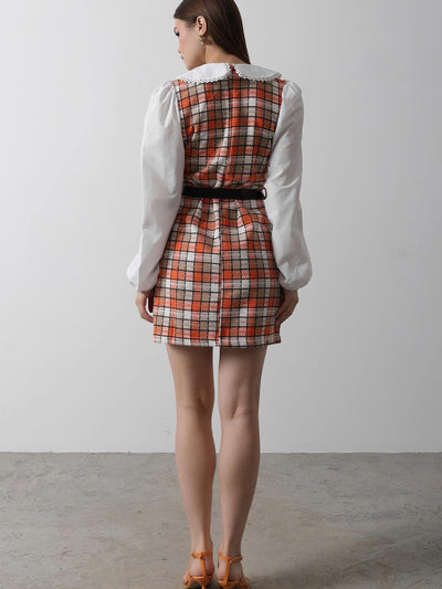 Elegant Checkered Pinafore Dress