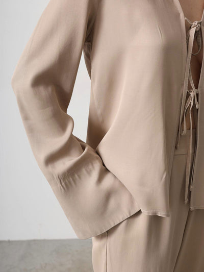 Front-Piped Blouse and Pants Set